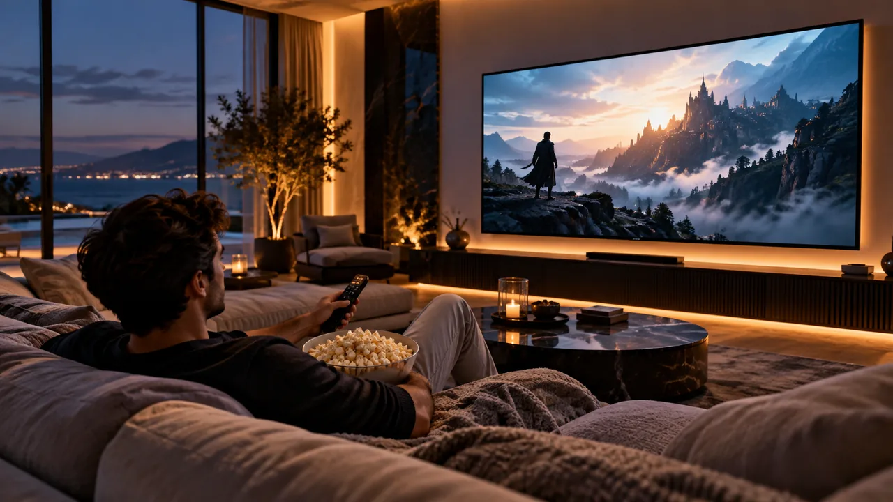 زوجان يشاهدان مشهدًا سينمائيًا في أجواء هادئة